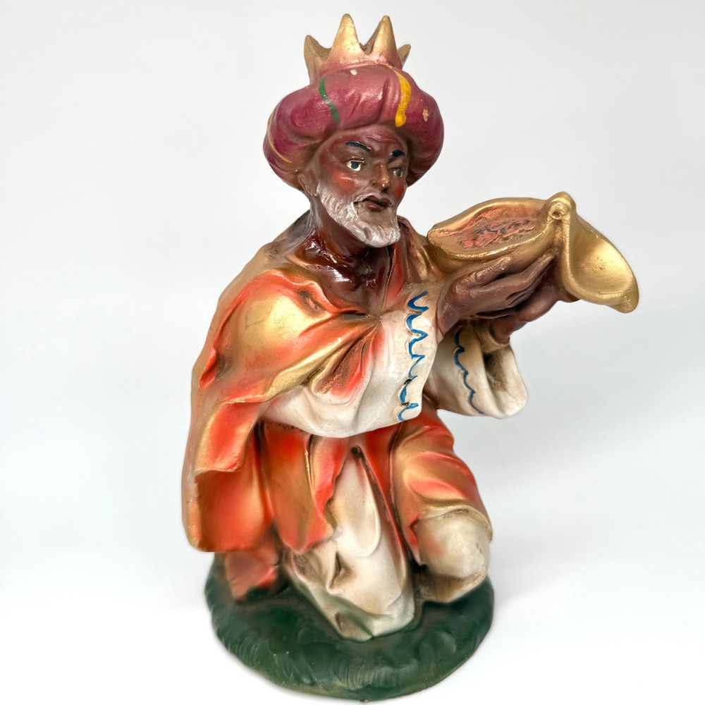 Melchior Vintage Nativity Figurine Hand Painted Gold Italy Balthazar Wise Man